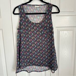 Blue Bird Tank Top ASO Pretty Little Liars Alternative Sheer Owl Print Gray Sz M